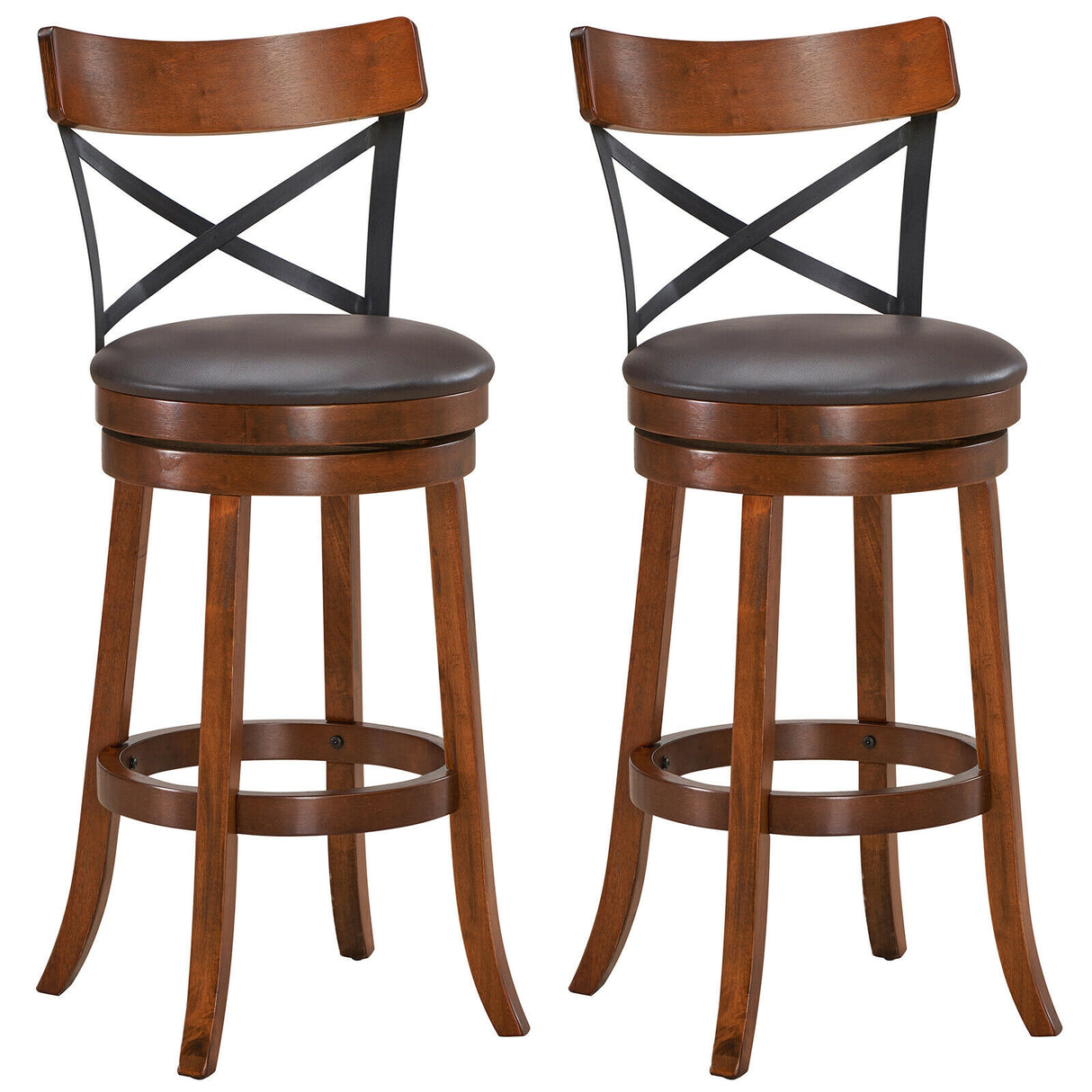 Set of 2 Bar Stools 360-Degree Swivel Dining Bar Chairs with Rubber Wood Legs-25 inch