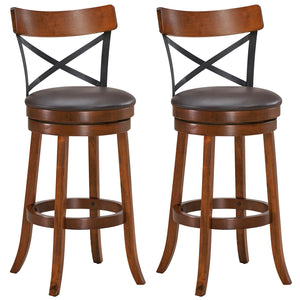 Set of 2 Bar Stools 360-Degree Swivel Dining Bar Chairs with Rubber Wood Legs-25 inch