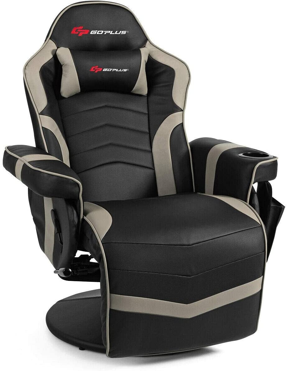 Ergonomic High Back Massage Gaming Chair with Pillow-Blue