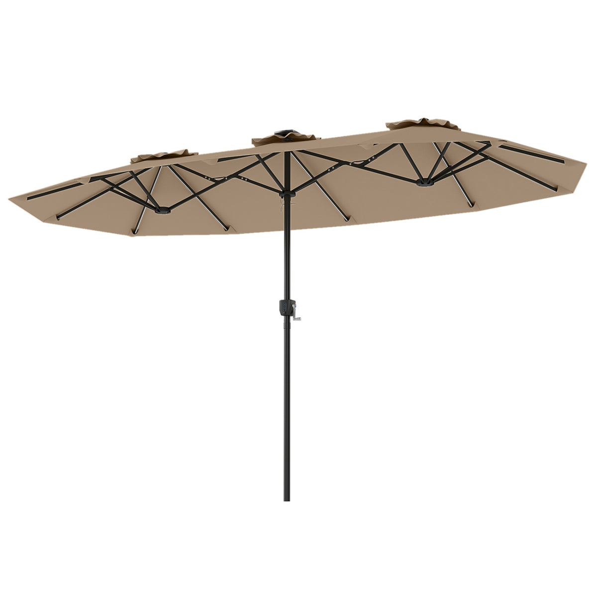 13 FT Double-Sided Patio Umbrella with Color-Changing Flowing Solar LED Lights-Brown
