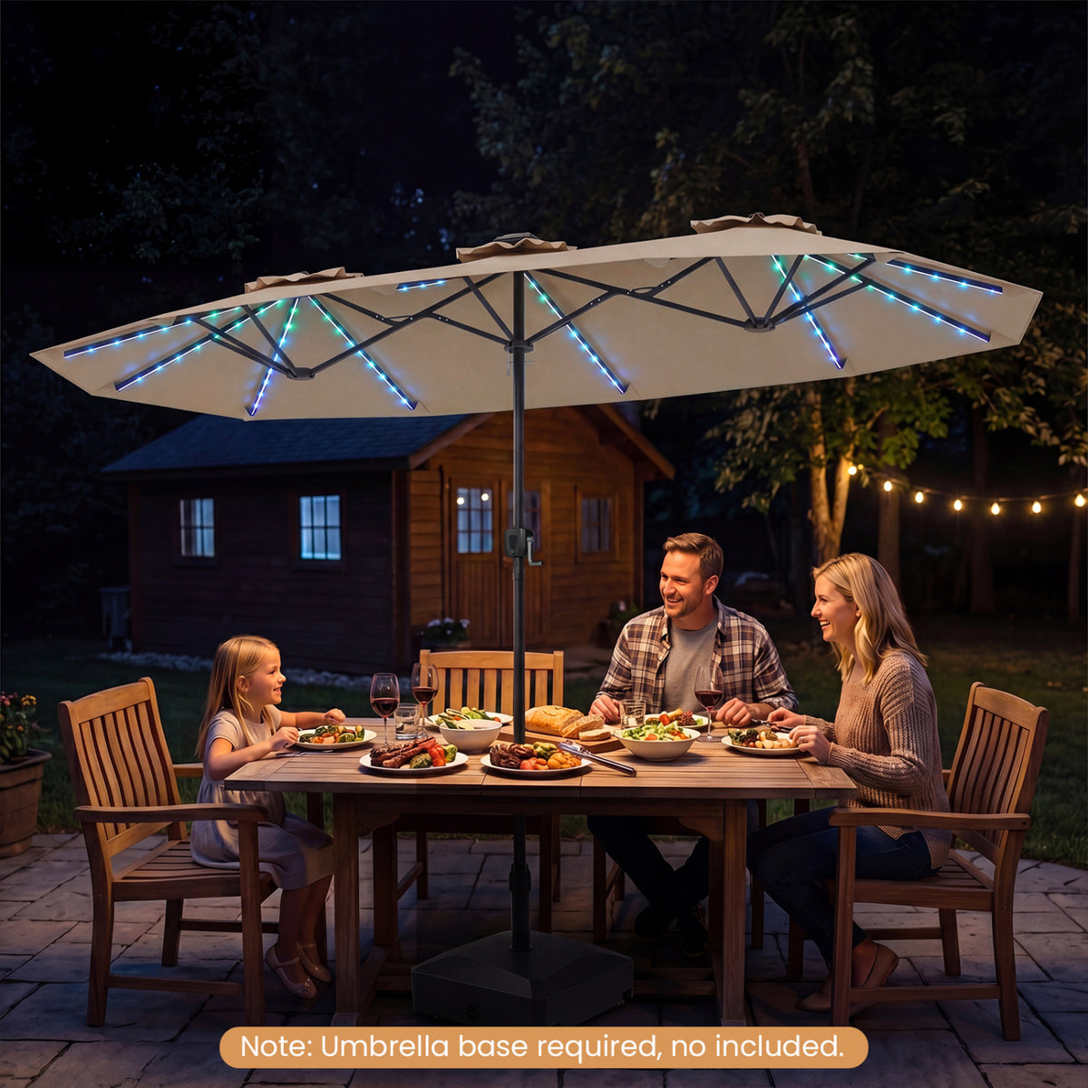 13 FT Double-Sided Patio Umbrella with Color-Changing Flowing Solar LED Lights-Brown