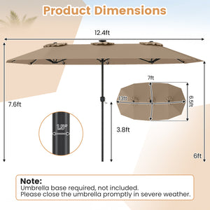 13 FT Double-Sided Patio Umbrella with Color-Changing Flowing Solar LED Lights-Brown