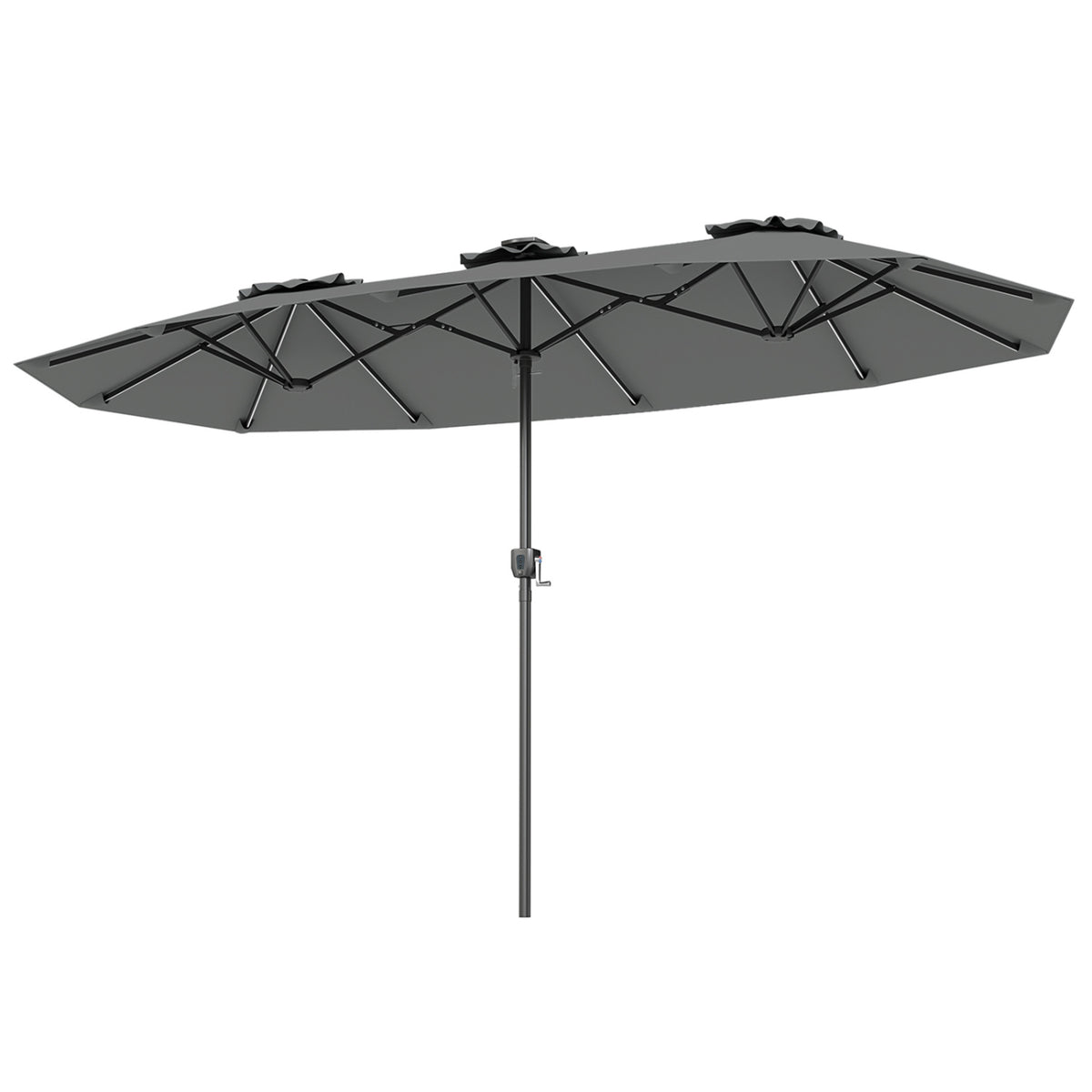 13 FT Double-Sided Patio Umbrella with Color-Changing Flowing Solar LED Lights-Gray