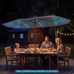 13 FT Double-Sided Patio Umbrella with Color-Changing Flowing Solar LED Lights-Gray