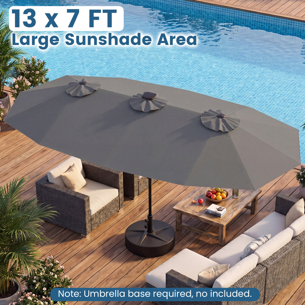 13 FT Double-Sided Patio Umbrella with Color-Changing Flowing Solar LED Lights-Gray