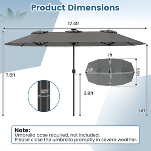 13 FT Double-Sided Patio Umbrella with Color-Changing Flowing Solar LED Lights-Gray