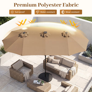 13 FT Double-Sided Patio Umbrella Large Rectangle Market Umbrella with 36 LED Lights-Tan