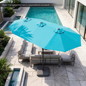 13 FT Double-Sided Patio Umbrella Large Rectangle Market Umbrella with 36 LED Lights-Turquoise