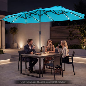 13 FT Double-Sided Patio Umbrella Large Rectangle Market Umbrella with 36 LED Lights-Turquoise