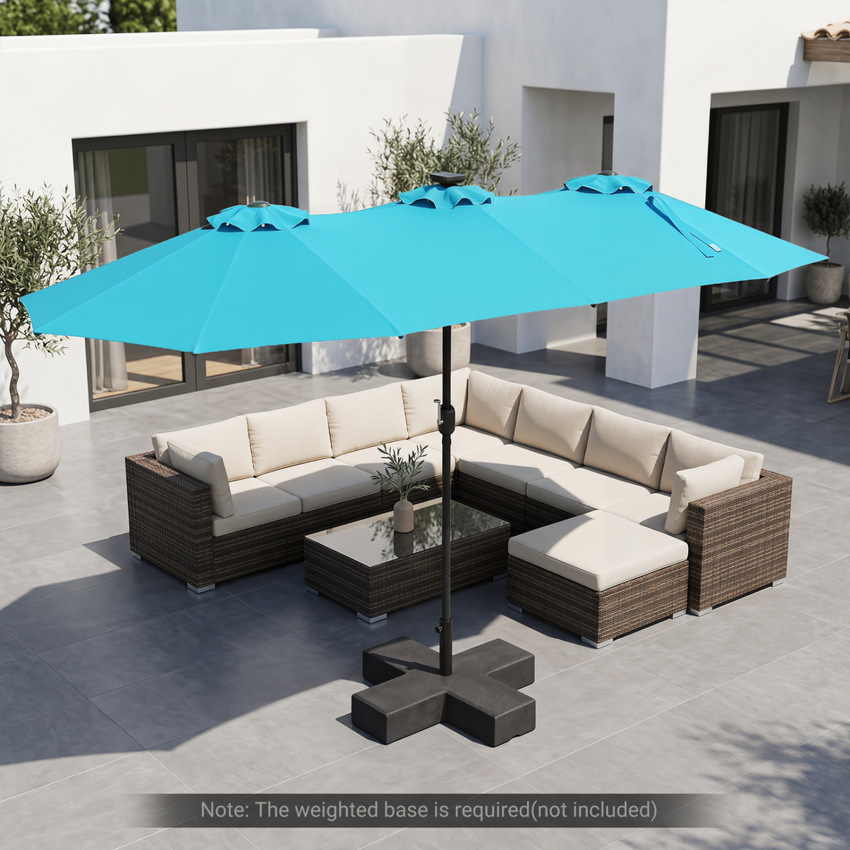 13 FT Double-Sided Patio Umbrella Large Rectangle Market Umbrella with 36 LED Lights-Turquoise