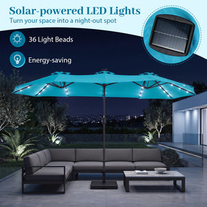 13 FT Double-Sided Patio Umbrella Large Rectangle Market Umbrella with 36 LED Lights-Turquoise