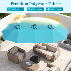 13 FT Double-Sided Patio Umbrella Large Rectangle Market Umbrella with 36 LED Lights-Turquoise