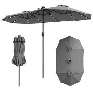 13 FT Double-Sided Patio Umbrella Large Rectangle Market Umbrella with 36 LED Lights-Gray