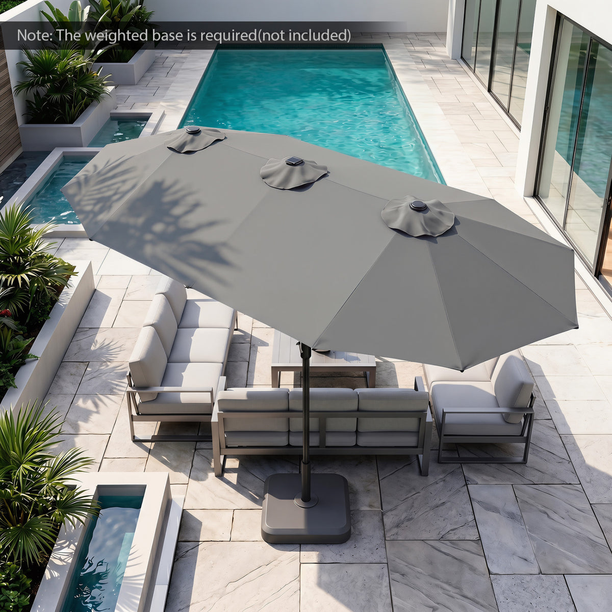 13 FT Double-Sided Patio Umbrella Large Rectangle Market Umbrella with 36 LED Lights-Gray