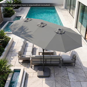 13 FT Double-Sided Patio Umbrella Large Rectangle Market Umbrella with 36 LED Lights-Gray
