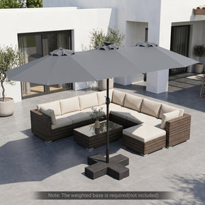 13 FT Double-Sided Patio Umbrella Large Rectangle Market Umbrella with 36 LED Lights-Gray