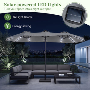 13 FT Double-Sided Patio Umbrella Large Rectangle Market Umbrella with 36 LED Lights-Gray