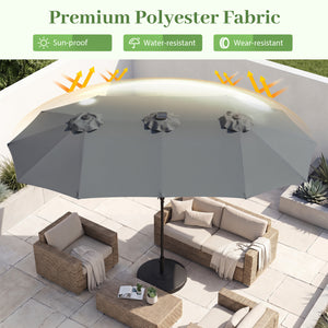 13 FT Double-Sided Patio Umbrella Large Rectangle Market Umbrella with 36 LED Lights-Gray