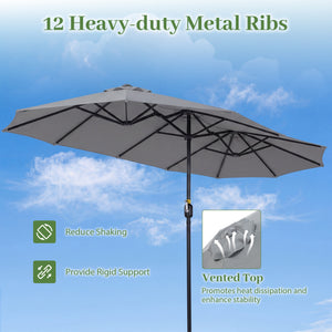 13 FT Double-Sided Patio Umbrella Large Rectangle Market Umbrella with 36 LED Lights-Gray