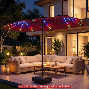 13 FT Double-Sided Patio Umbrella with Color-Changing Flowing Solar LED Lights-Red