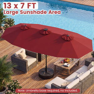 13 FT Double-Sided Patio Umbrella with Color-Changing Flowing Solar LED Lights-Red