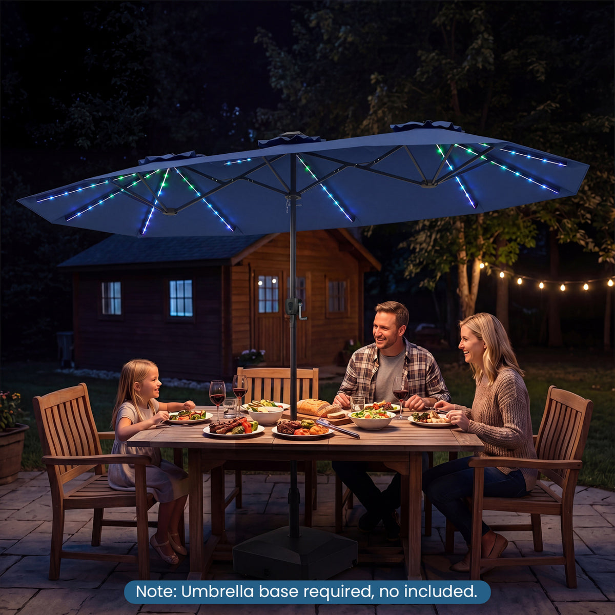 13 FT Double-Sided Patio Umbrella with Color-Changing Flowing Solar LED Lights-Navy