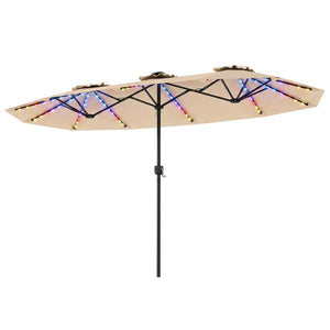 13 FT Double-Sided Patio Umbrella with Color-Changing Flowing Solar LED Lights-Beige