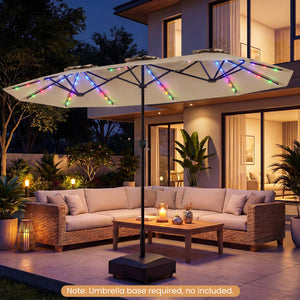 13 FT Double-Sided Patio Umbrella with Color-Changing Flowing Solar LED Lights-Beige