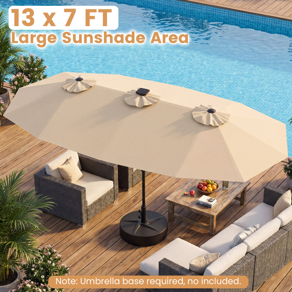 13 FT Double-Sided Patio Umbrella with Color-Changing Flowing Solar LED Lights-Beige