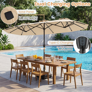 13 FT Double-Sided Patio Umbrella with Color-Changing Flowing Solar LED Lights-Beige