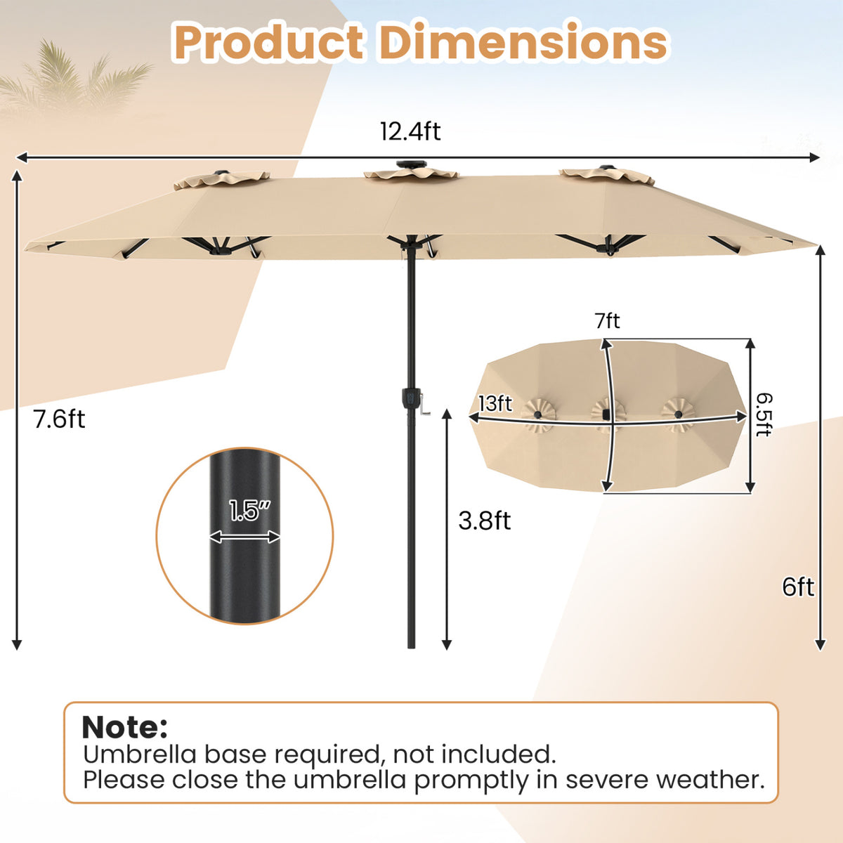 13 FT Double-Sided Patio Umbrella with Color-Changing Flowing Solar LED Lights-Beige