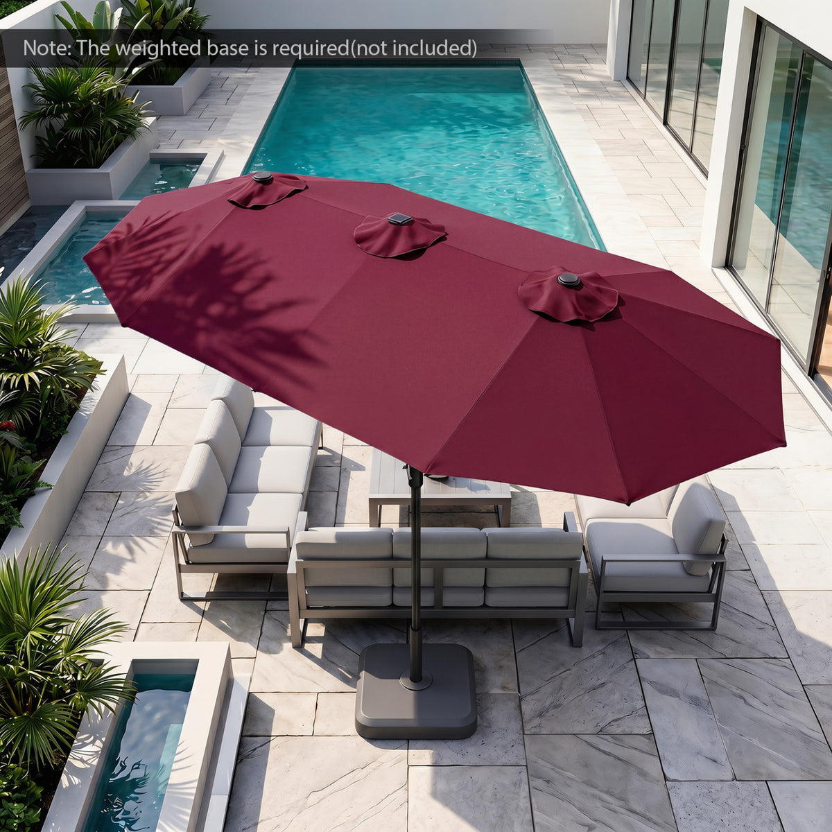 13 FT Double-Sided Patio Umbrella Large Rectangle Market Umbrella with 36 LED Lights-Wine