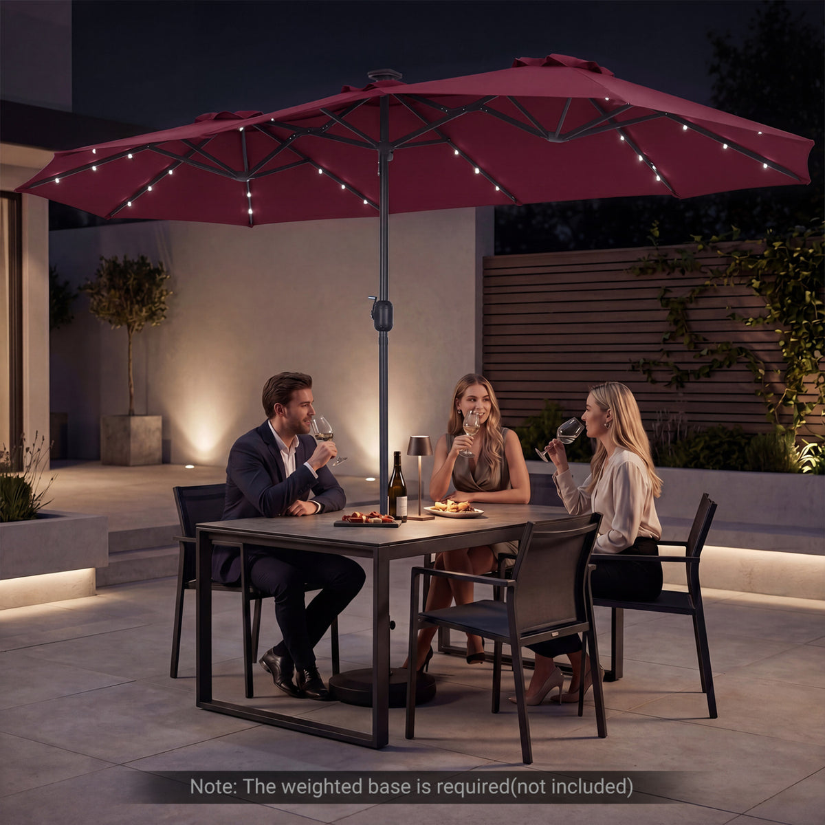 13 FT Double-Sided Patio Umbrella Large Rectangle Market Umbrella with 36 LED Lights-Wine
