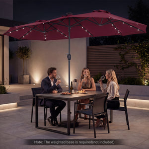 13 FT Double-Sided Patio Umbrella Large Rectangle Market Umbrella with 36 LED Lights-Wine
