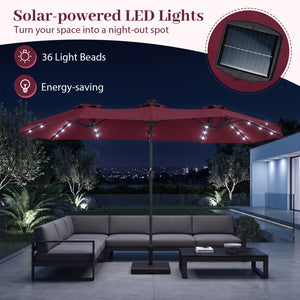13 FT Double-Sided Patio Umbrella Large Rectangle Market Umbrella with 36 LED Lights-Wine