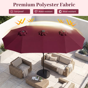 13 FT Double-Sided Patio Umbrella Large Rectangle Market Umbrella with 36 LED Lights-Wine