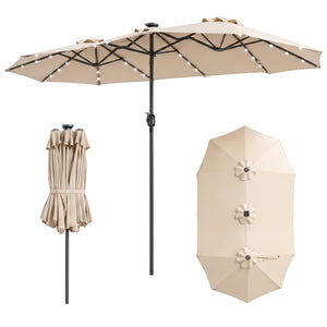 13 FT Double-Sided Patio Umbrella Large Rectangle Market Umbrella with 36 LED Lights-Beige