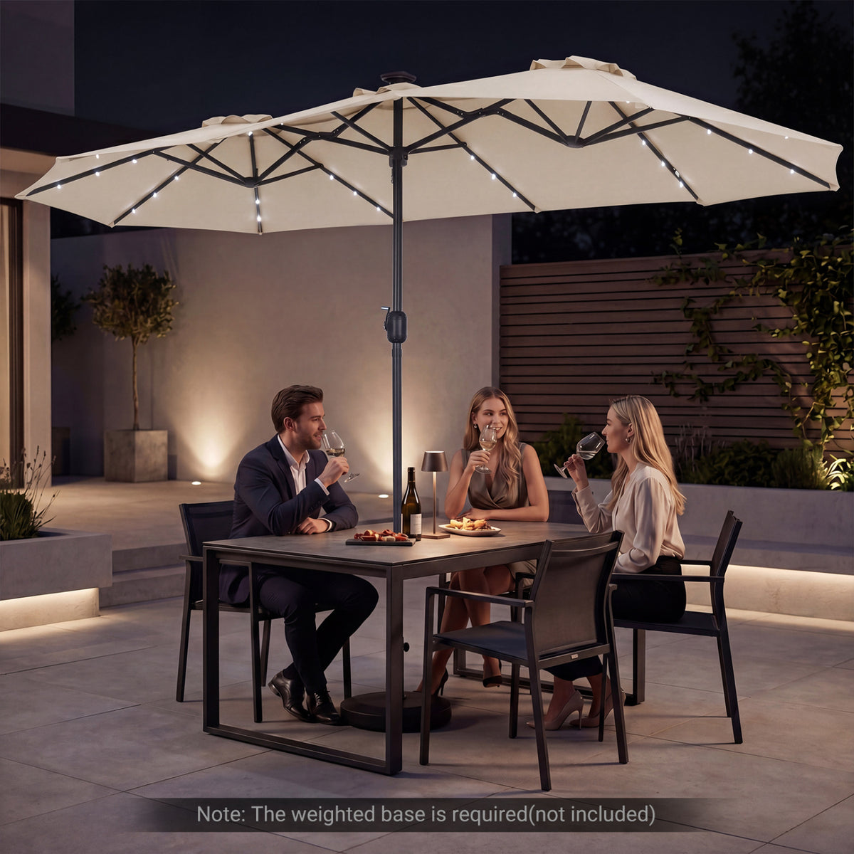 13 FT Double-Sided Patio Umbrella Large Rectangle Market Umbrella with 36 LED Lights-Beige