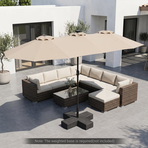 13 FT Double-Sided Patio Umbrella Large Rectangle Market Umbrella with 36 LED Lights-Beige