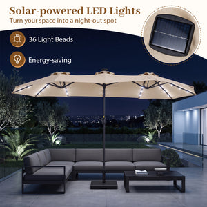 13 FT Double-Sided Patio Umbrella Large Rectangle Market Umbrella with 36 LED Lights-Beige
