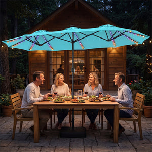 13 FT Double-Sided Patio Umbrella with 108 LED Lights and Base Included-Turquoise