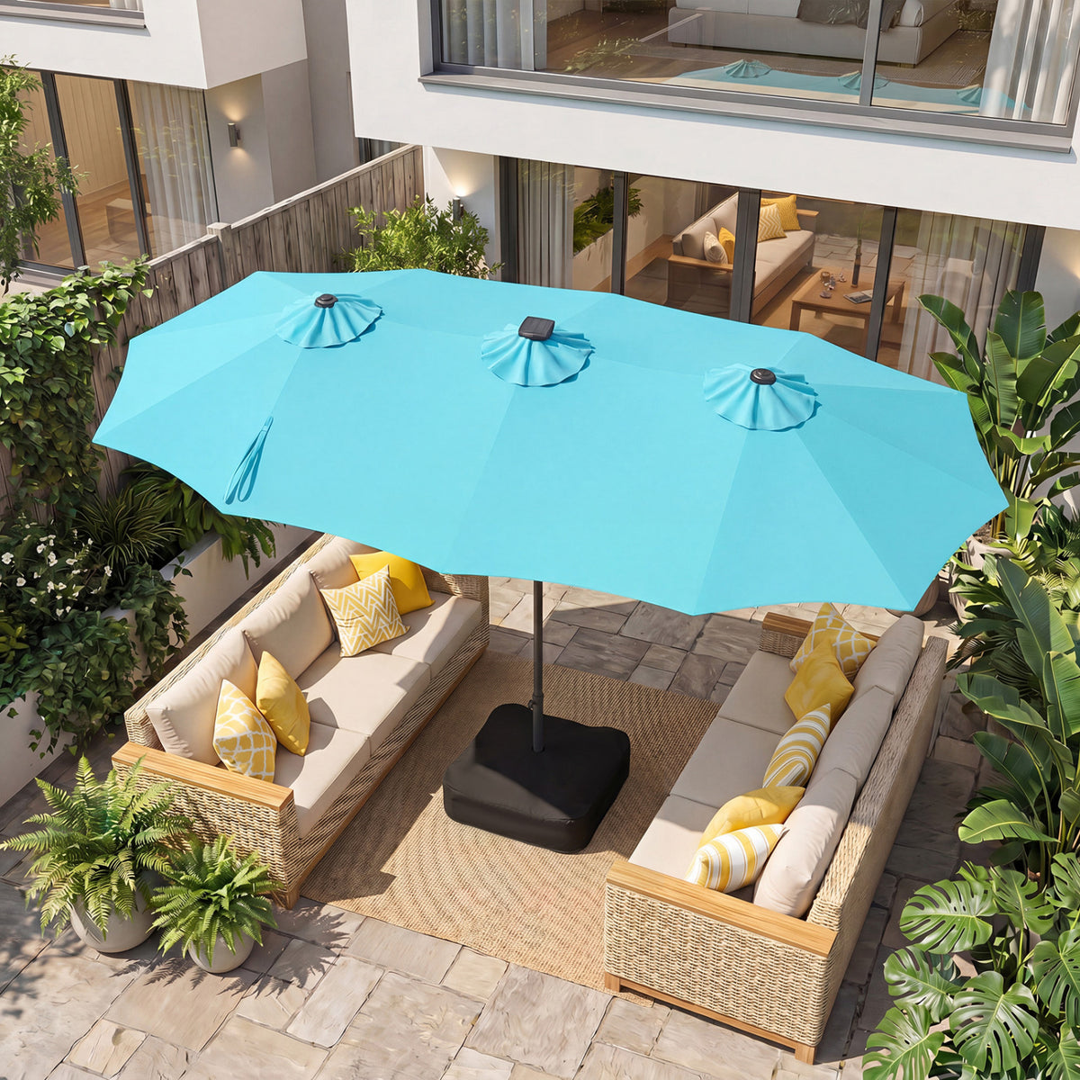 13 FT Double-Sided Patio Umbrella with 108 LED Lights and Base Included-Turquoise