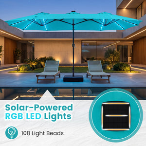 13 FT Double-Sided Patio Umbrella with 108 LED Lights and Base Included-Turquoise