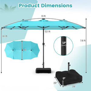 13 FT Double-Sided Patio Umbrella with 108 LED Lights and Base Included-Turquoise