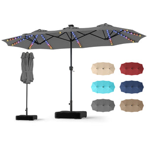 13 FT Double-Sided Patio Umbrella with 108 LED Lights and Base Included-Gray