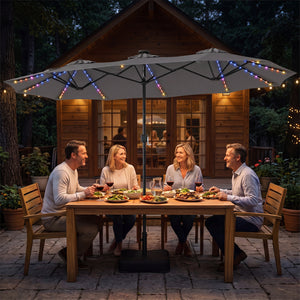 13 FT Double-Sided Patio Umbrella with 108 LED Lights and Base Included-Gray