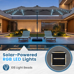 13 FT Double-Sided Patio Umbrella with 108 LED Lights and Base Included-Gray