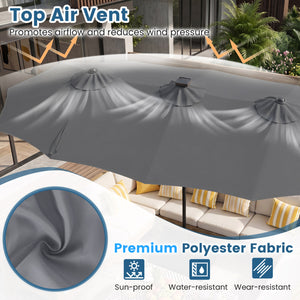 13 FT Double-Sided Patio Umbrella with 108 LED Lights and Base Included-Gray