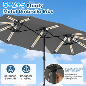13 FT Double-Sided Patio Umbrella with 108 LED Lights and Base Included-Gray