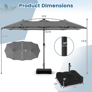 13 FT Double-Sided Patio Umbrella with 108 LED Lights and Base Included-Gray